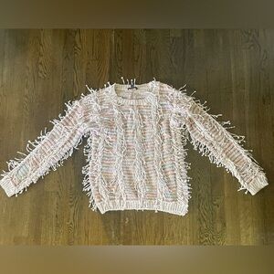 Tribal Fringed Taupe Multicolor Sweater size P/S